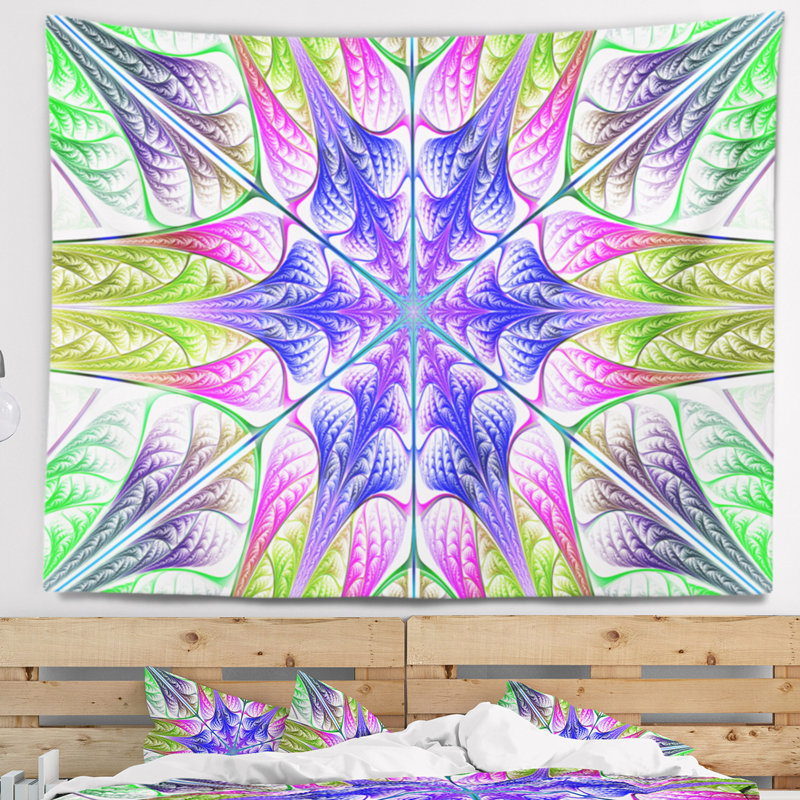 Tapisserie d'art abstrait vert clair abstrait fractal, H 78 po x l 92 po