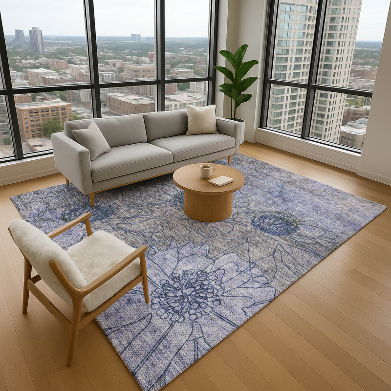 Premium Machine Washable Mayfield AMF2235 Floral Rug, Gray, 5' x 7'6"