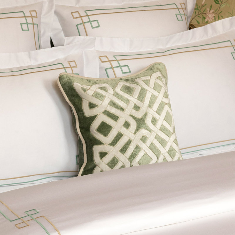Entrelac Decorative Pillow, Green/White