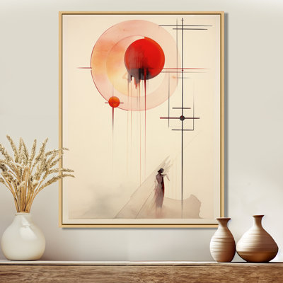 Lune rouge, géométrie rétro, art mural abstrait