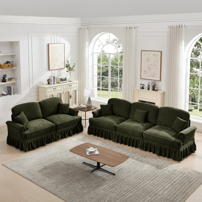 Classic 2 Piece Modular Couch Set With Removable Ruffles And Spindle Legs, Perfect For Living Room Flexibility And Elegance
