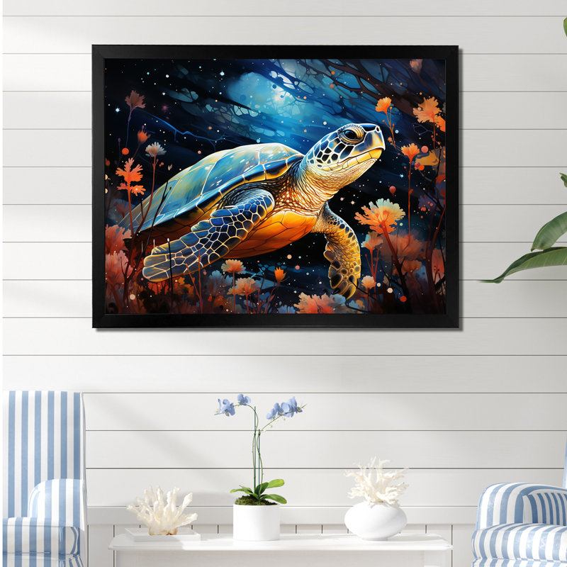 Contemporary Marine Life IV sur toile, Cadre photo noir, H 16 po x l 32 po