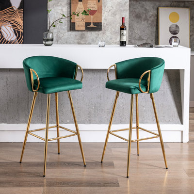 26 Inch Of 2 Stools, Footrest, Velvet + Golden Leg, Modern Seating Touch Bar 2, Leg With Cozy by Mercer41