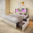 Ivy Bronx Wooden Bookcase Storage Bed with 4 Underbed Drawers, LED Light & Charging Station-1283774803-1283774801
