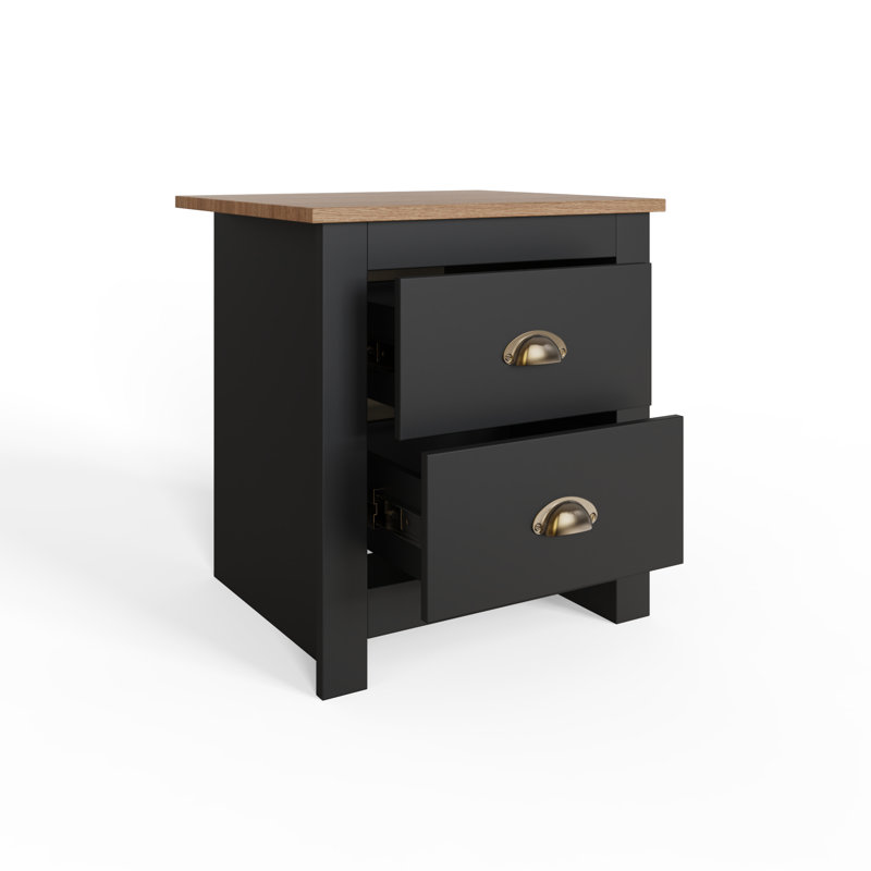 Loretta 45cm W Particle Board / Chipboard Bedside Table, Black