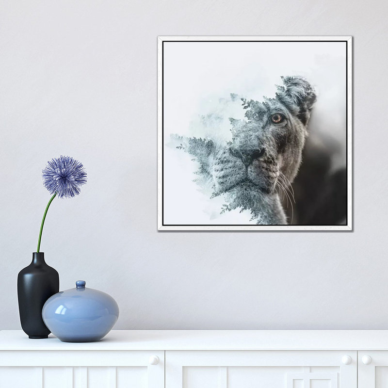 Lioness 1 Piece Wall Art on Canvas, 45.72 cm H x 45.72 cm W, White Framed