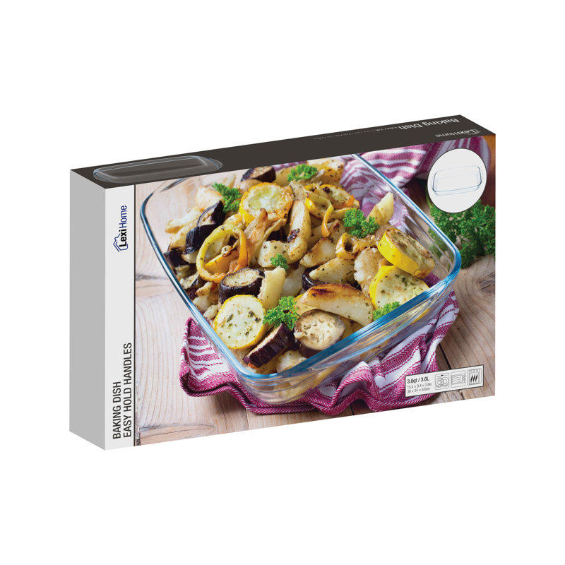 Lexi Home Golden Prime 2,7 pintes Plat de cuisson rectangulaire en verre