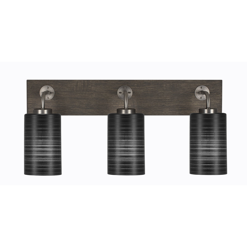 Barre d'éclairage de salle de bain 3 lumières Oxbridge, Graphite / bois vieilli, Transparent