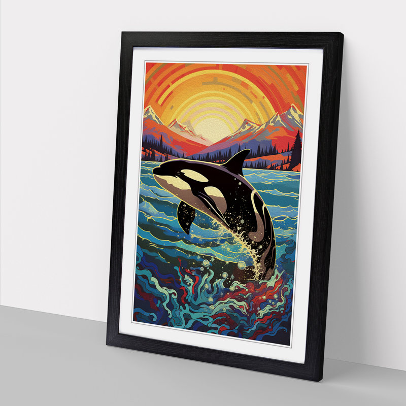 Orca Whale - Single Picture Frame Print on Wood, Black, 34cm H x 25cm W x 2cm D