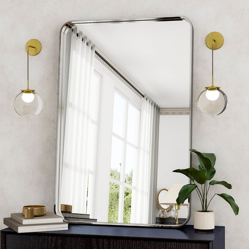 Metal Rectangle Mirror, Silver, 39.37" x 29.53"