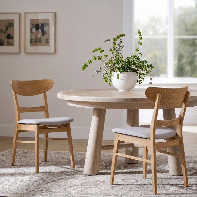 Cambrielle Mid-Century Modern Upholstered Dining Chairs with Rubberwood Frame and Padded Seat, 2, Light Beige/Natural Oak