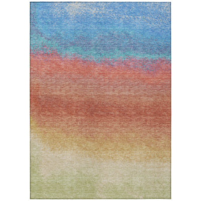 3' X 5' Coral And Blue Ombre Washable Indoor Outdoor Area Rug