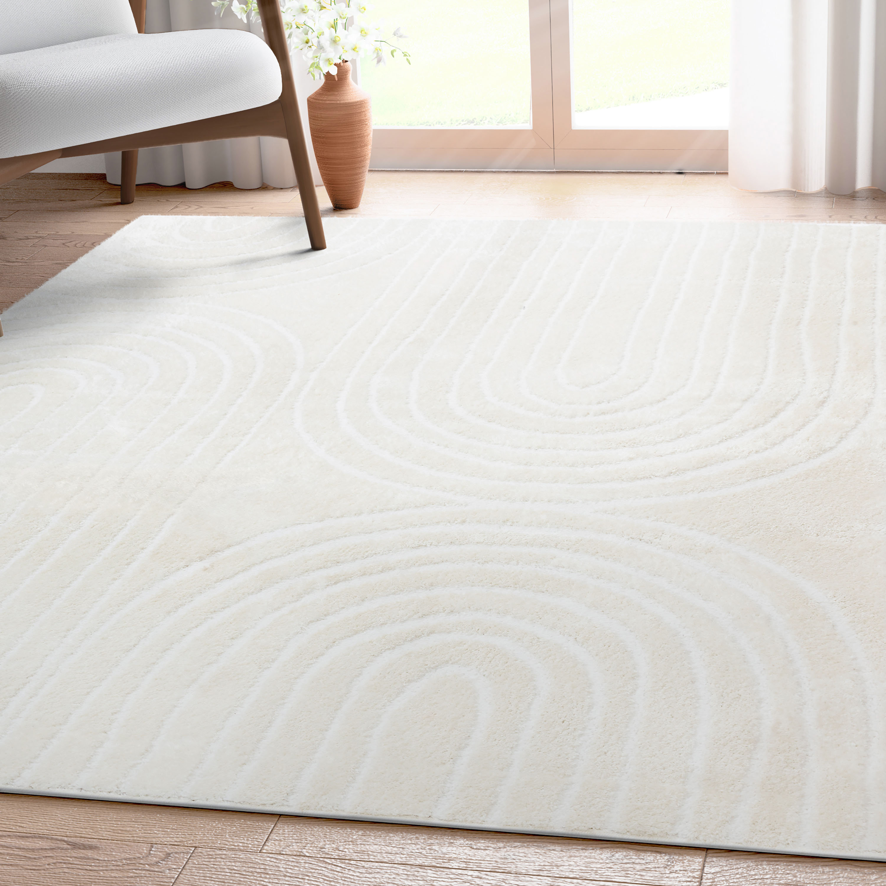 The Indoor Store Hand Woven Wool Area Rug, Ivory / off White, Geometric  Dhurrie 