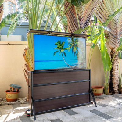 75" Indoor & Outdoor TV Lift Cabinet with Clean Cable Setup and Control Panel