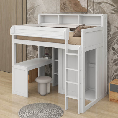 Lit mezzanine simple avec tablettes et garde-robe