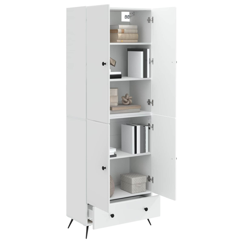 4 -Door 1 -Drawer 3 -Shelf Storage Cabinet, High Gloss White