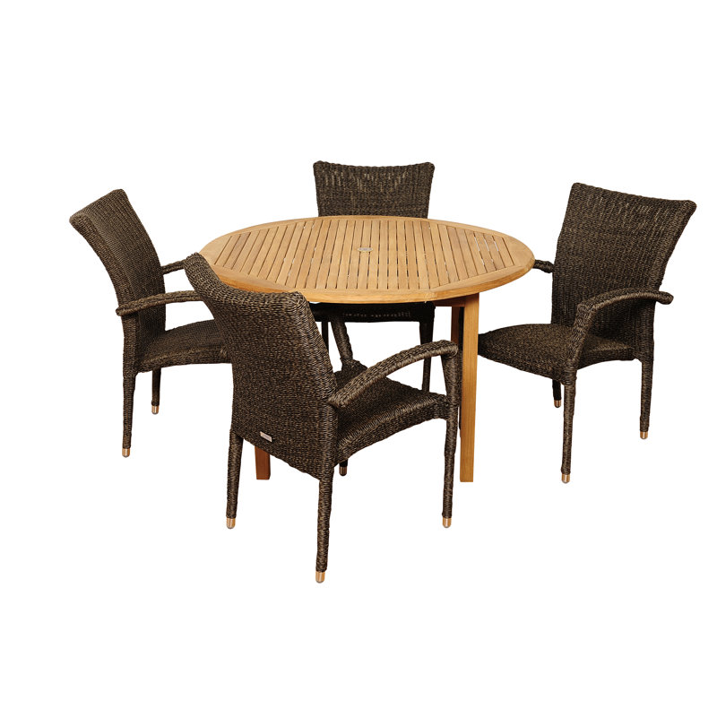Anautica 4 - Person Teak Wicker Patio Dining Set with Round Table