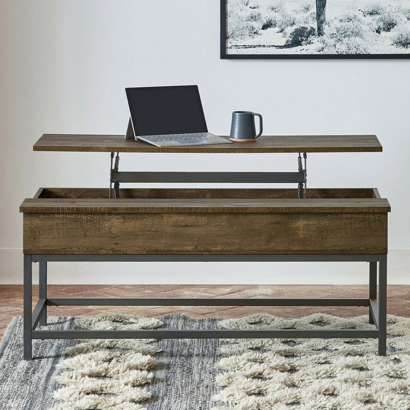Table basse à plateau relevable avec rangement caché et charme rustique