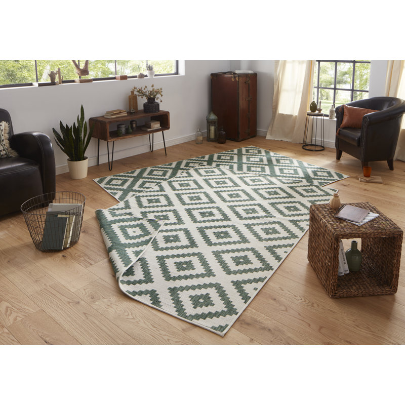 Malta flat-weave rug in green/cream, Rectangle 240 x 340cm