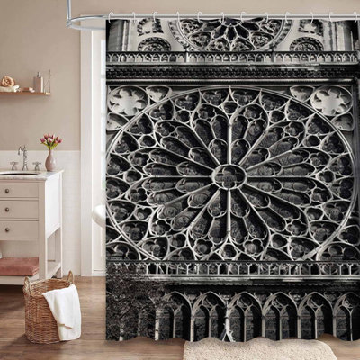Paris Gray Shower Curtain with 12 Hooks
