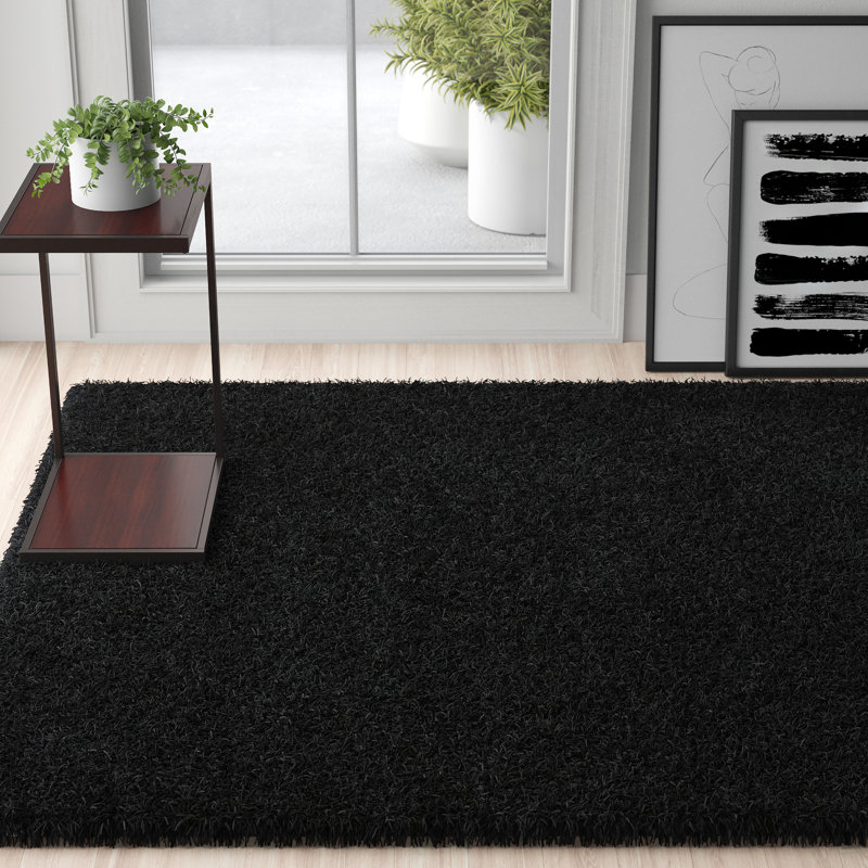 Tapis noir touffeté à la main Assar, Rectangle 9 pi x 12 pi