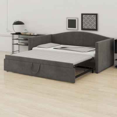 Upholstered Daybed With Extended Pop Up Trundle