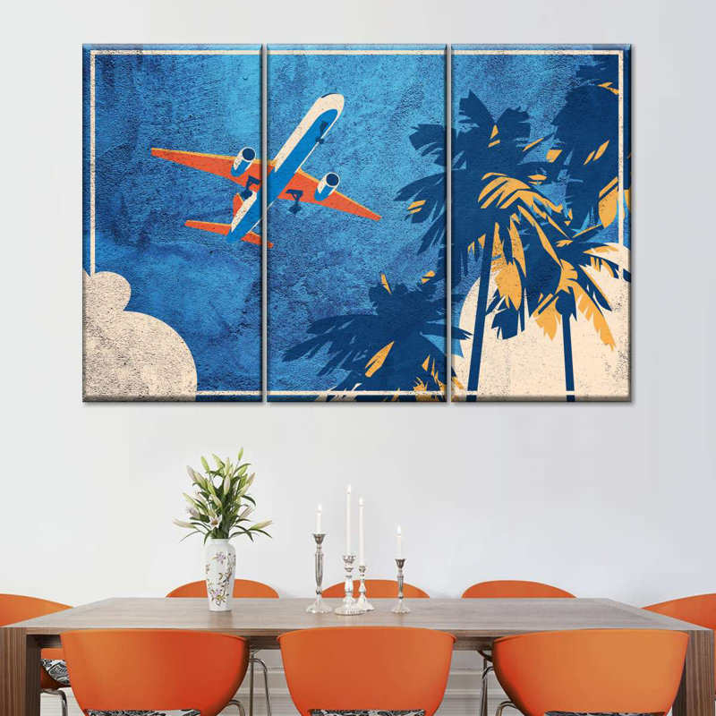 «Plane Travel», ensemble de 3 pièces sur toile, H 32 po x l 50 po x P 1,25 po