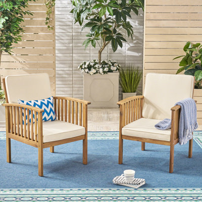 2 Chairs For Outdoor - Deep Seating And Water Fabric Covering Deeply Seated Wood Waterproof Middle Inner Padding Filling
