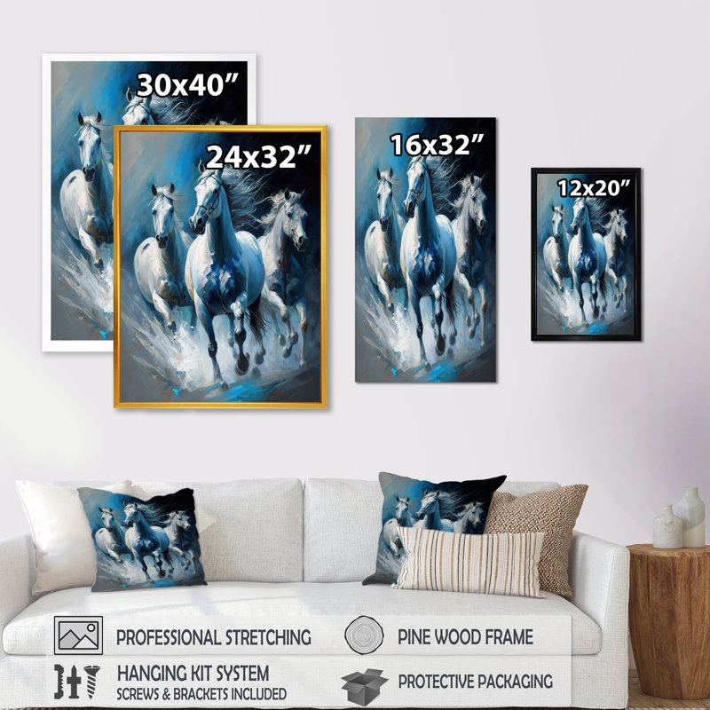 Three Horses Running - Horse Wall Art, 16" W x 32" H, Black Floater Framed Canvas
