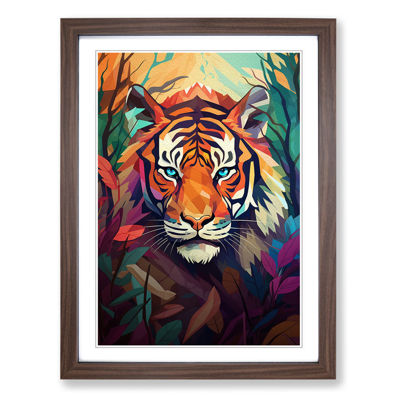 XYZ-FRM-V1223-6186 Tiger Orphism - Single Picture Frame Print on Wood, 34cm H x 25cm W x 2cm D, Walnut 