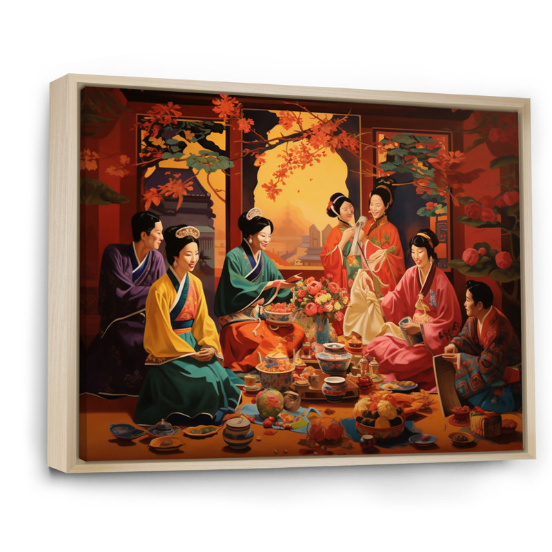 Asian Art Festive Celebration - impression, H 30 po x l 40 po x P 1,5 po, Cadre naturel flottant