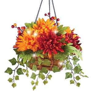 LED Lighted Mum Hanging Basket