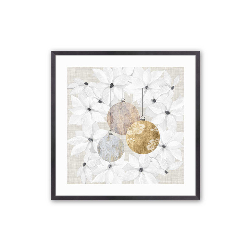 Imprimé Holiday Ornaments in Bloom II, H 13,75 po x l 13,75 po, Cadre simple en zinc patiné, bois massif
