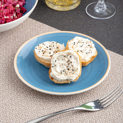 Assiette sans rebord en porcelaine de qualité supérieure Twister-Blue | Assiette ronde vitale | Va au micro-ondes et au lave-vaisselle