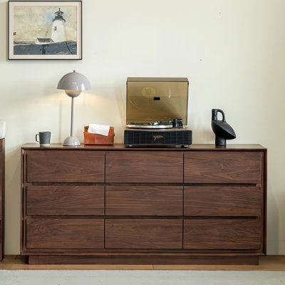 Black Walnut Storage Entry Cabinet Solid Wood 70.8 " W 9 - Drawer Dresser