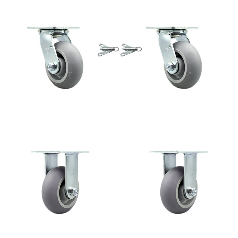 5 Inch Thermoplastic Rubber Caster Set with Roller Bearing 2 Swivel Lock 2 Rigid|SCC-30CS520-TPRRD-BSL-2-R-2