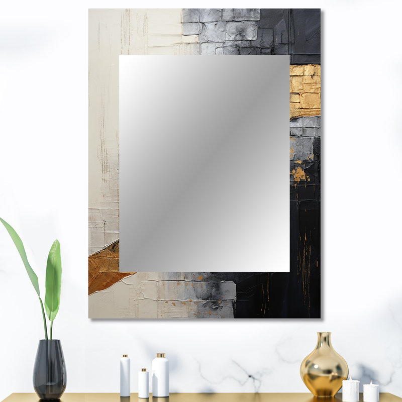 Gris gris minimalisme poteries - grand miroir mural spirales abstraites, miroir unique gris, impression d'art en métal