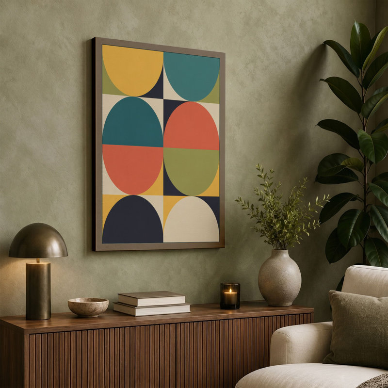 Chromatic Geometry Mid-Century - Wrapped Canvas, 36x24 - 91.4 x 61.0 cm, Terracotta Border