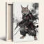 «Samurai Lynx in Black and White Ink Wash», art mural sur toile-206487468