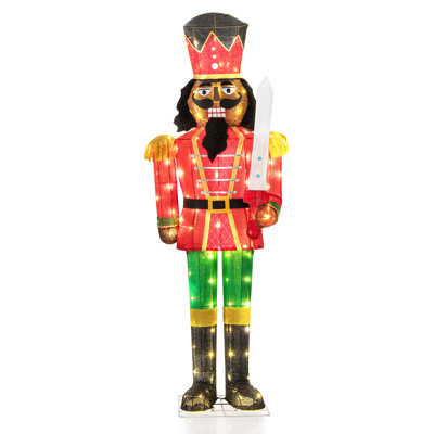  5 FT Lighted Christmas Nutcracker w/Glitter Sword 100 LED Lights Ground Stakes