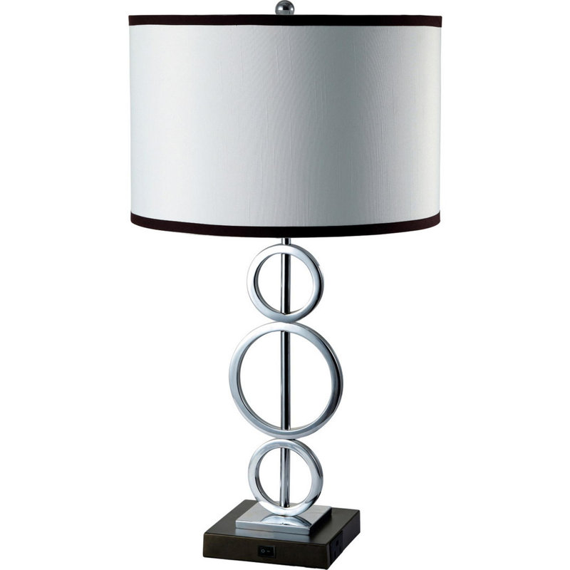 29" Tall Metal Table Lamp with Silver finish, Ring Style, White Round Shade, White