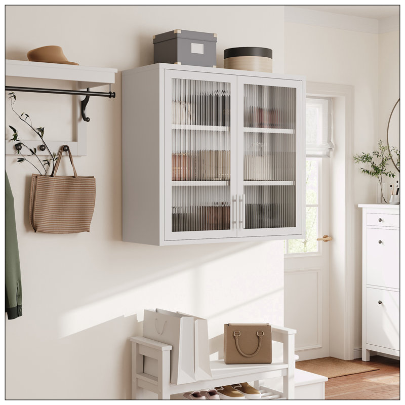 Armoire de rangement murale, verre trempé flûte, Blanc