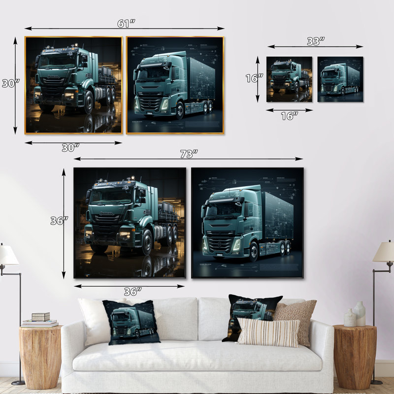 Abstrait camion harmonie 53 pi - ensemble de 2 carreaux carrés, Toile tendue, H 30 po x l 61 po