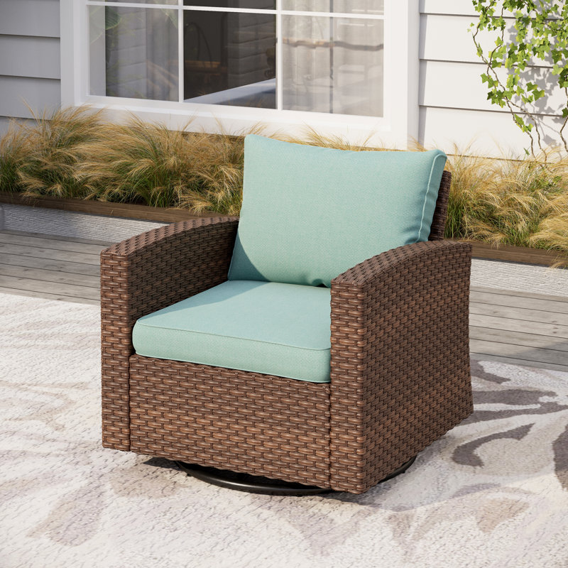 Swivel Premium All-Weather Wicker Outdoor Lounge Chair, Blue