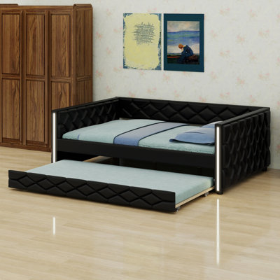 Upholstered Daybed Including Trundle and Integrated LED