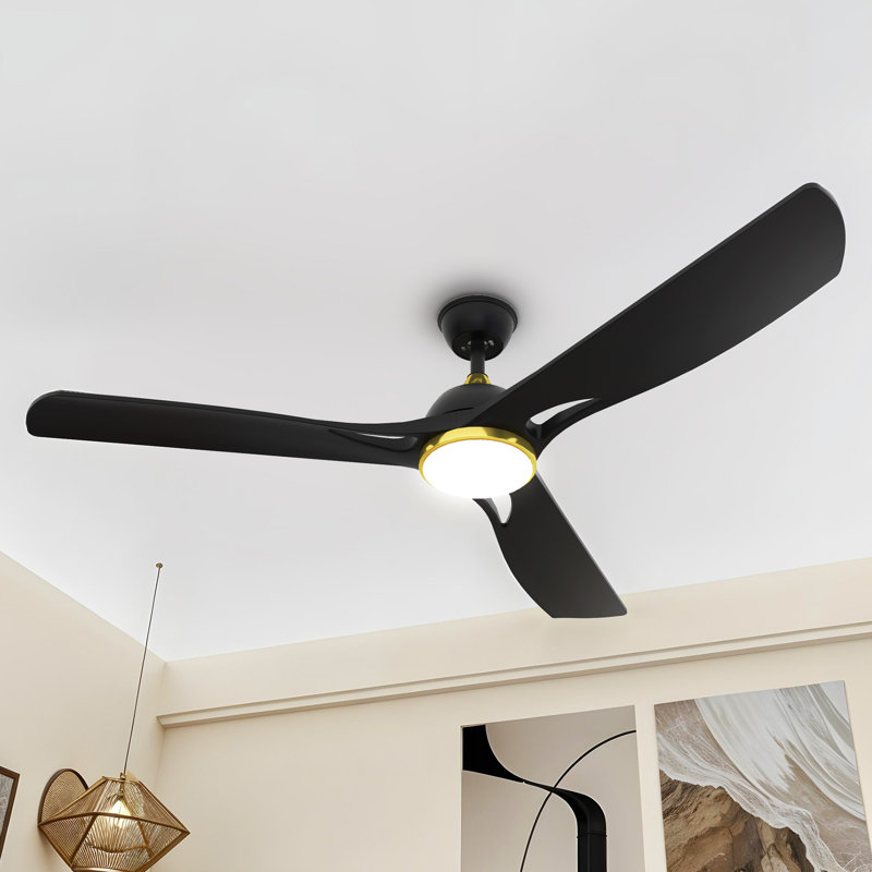 56-Inch Ceiling Fan with LED Light, App & Remote Control, Reversible DC Motor, Black, Gold/Black