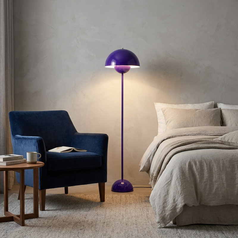 Lampe sur pied industrielle de style industriel avec abat-jour bleu et interrupteur au pied, Bleu