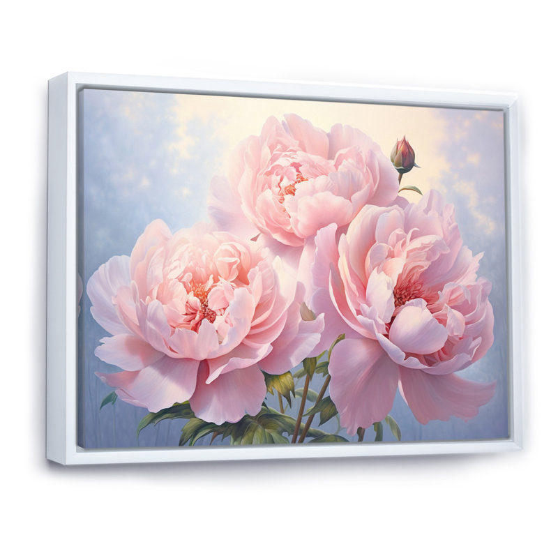 Pivoine rose II - art mural floral, H 24 po x l 32 po x P 1 po, Cadre flottant blanc
