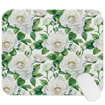 Floral White Rose Flowers IV Cottage Gaming Cute Office Laptop Desk Pad Gift Mat Square Rectangle Non-Slip Mousepad