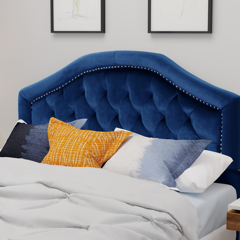 Danni Upholstered Metal Panel Headboard, Polyester Blend Navy Blue, Full / Double
